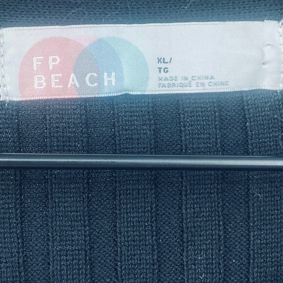 Free People Beach Layton Sweater Pullover Cropped Cotton Rib Knit Scoop Black XL - Picture 7 of 10